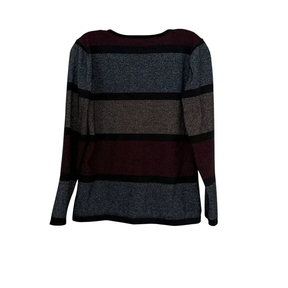 Venus V-Neck Metallic Striped Long Sleeve Sweater